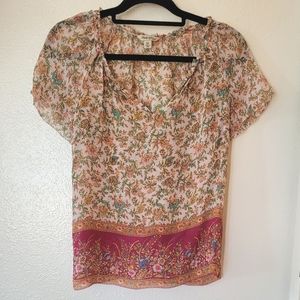 Lucky Brand Gauzy Paisley Boho Top